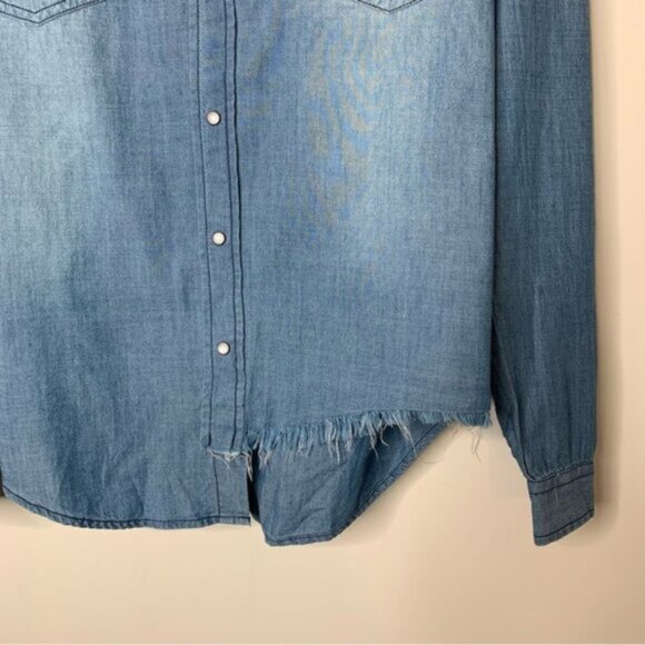 Free People One Teaspoon Chambray Denim Button Down Shirt Jean Blue XXS - Picture 12 of 16